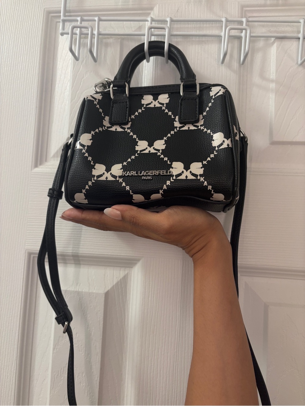 Karl Lagerfeld Black Mini Logo-Print Top-Handle Bag - Picture 3 of 3